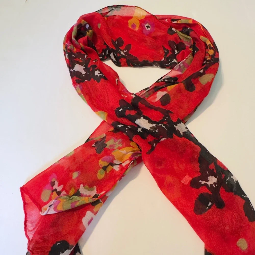 Unbranded Red Floral Viscose Lightweight Rectangular Scarf Boho Accessory